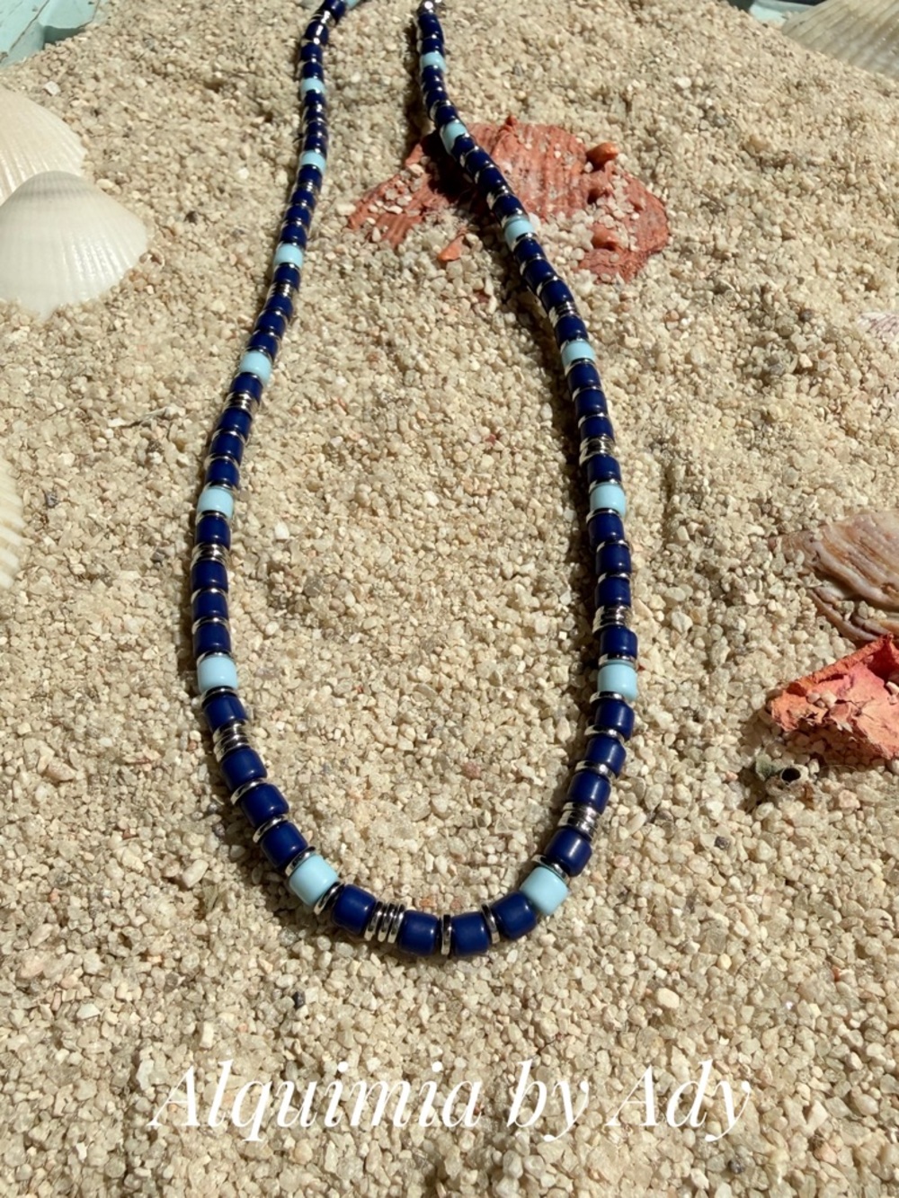 Beaded Blue and Light Blue Necklace AZUL - Picture 2 of 3